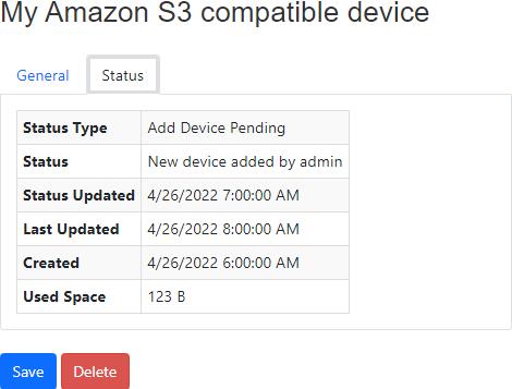 Agent Amazon S3 Compatible Device Details - Status