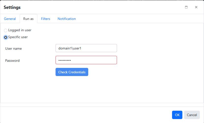 Agent file restore job settings - Run as