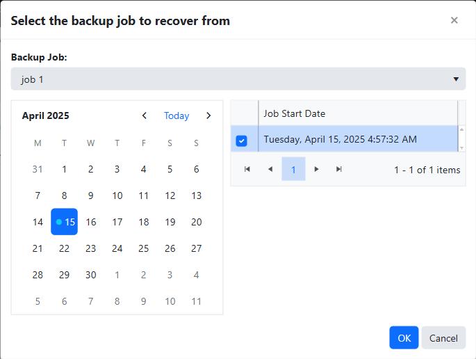 File Restore - Select Backup Job Dialog