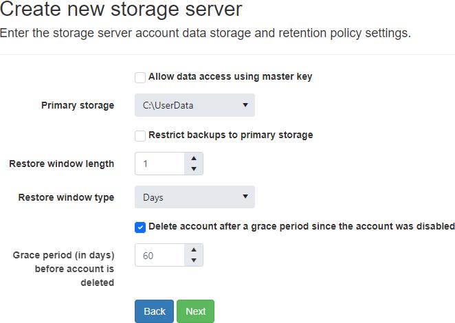 Storage Server Account Deletion Settings
